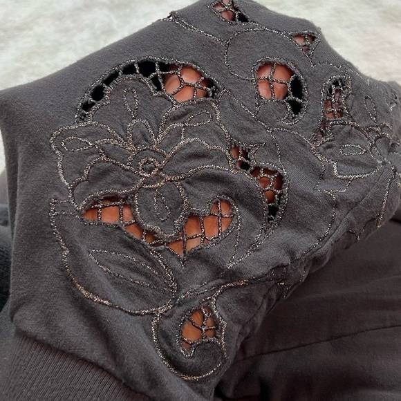 Express High Rise Floral Embroidered Joggers Pants Solid Gray Pockets XS - Picture 9 of 9